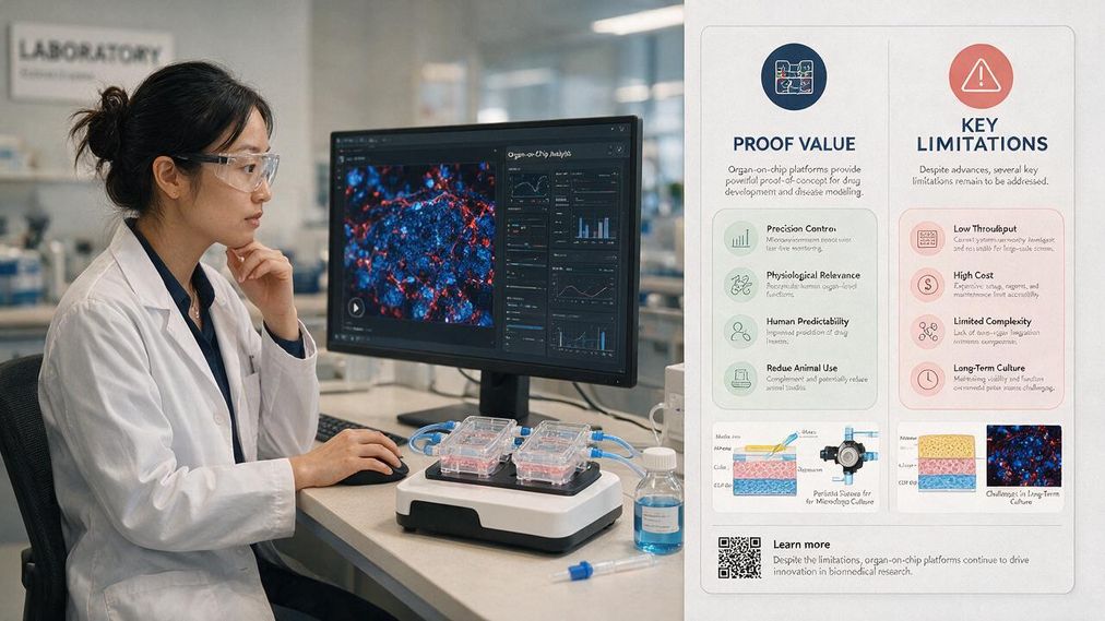 Scientist examining an organ-on-chip device in a laboratory for human tissue testing